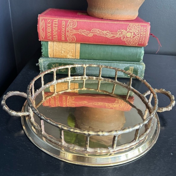 Vintage Brass Faux Bamboo 9” Polished Serving Tray Vanity Hollywood Regency MCM - Picture 1 of 4